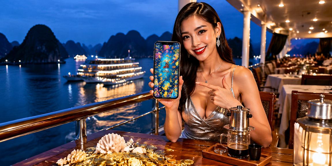 Điện thoại và cà phê tại Hạ Long minh họa truy cập casino di động
